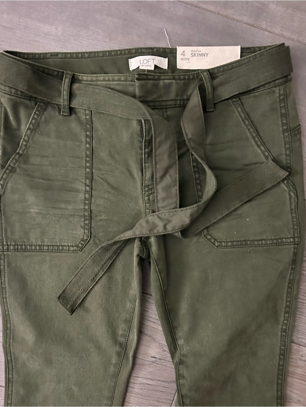 LOFT Olive Utility Skinny Pants with Self-Tie Waist NWT